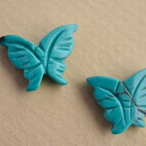 Pair of Carved Butterfly Turquoise Beads, Old Stock Chinese