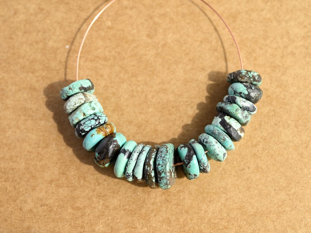 Cut Turquoise Disc Light Blue Turquoise Disc Beads, Heavy Matrix, Matte Finish, Jewelry ...