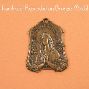 Large Bronze Antique-style Lourdes Pendant, Holy Mother, Virgin Mary Reproduction from Original, Handcast in USA, Religious Medal