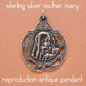 Sterling Silver Antique-style Mother Mary Pendant, Holy Mother, Virgin Mary Reproduction from Original, Handcast in USA, Religious Medal