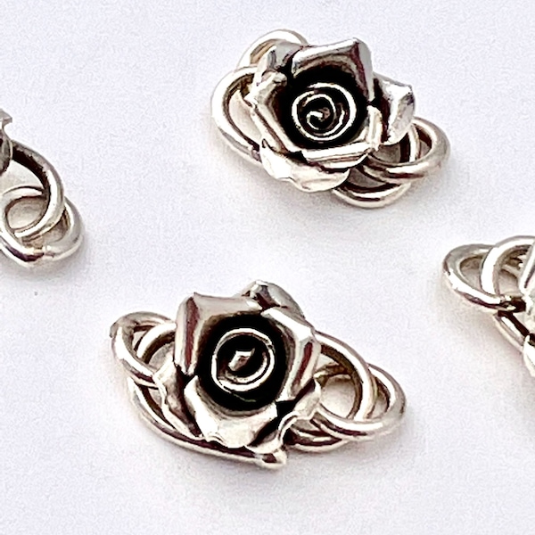 ONE Fine Silver Rose Clasp, Thai Hill Tribe Silver, S-Hook Style, Jewelry Making Supplies