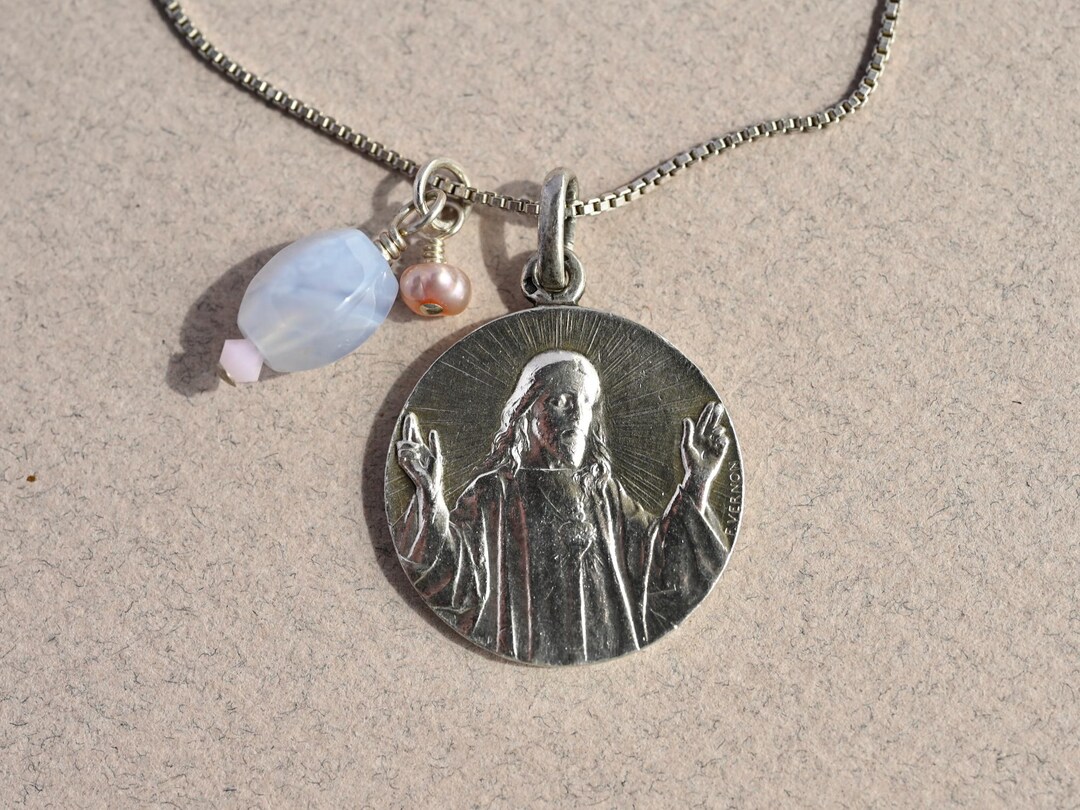 Antique French Silver Jesus Medal by F. Vernon With Mary and Child on ...