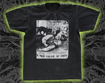 A Man EATEN By CATS Shirt cute cat weird kawaii cult surreal avant garde horror goth 1800s etching morbid depression sad animals psychology