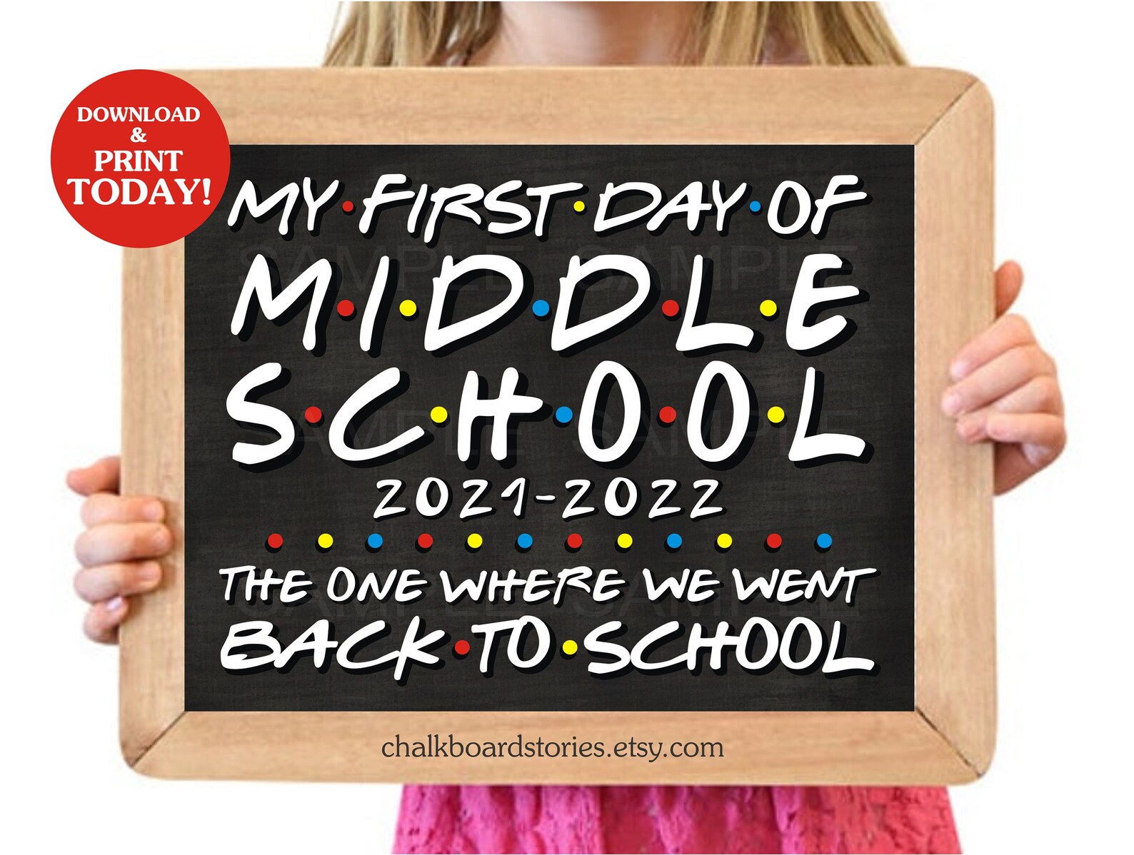 First Day of Middle School Sign Printable Friends TV First Etsy