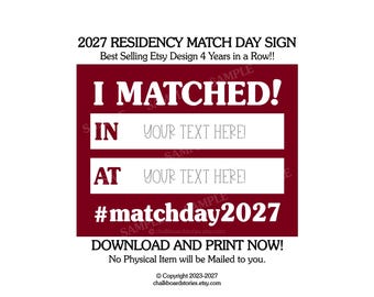 Schild für den Match Day der Facharztausbildung 2027, Schild für den Abschluss des Medizinstudiums, Foto-Requisite für den Match Day, Druckbares Schild für den Match Day, Partydekoration für den Match Day, 105