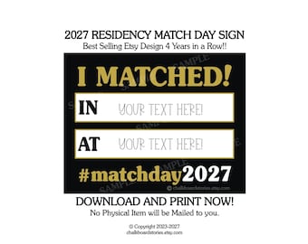 Schild für den Match Day der Facharztausbildung 2027, Schild zur Promotion eines Arztes, bearbeitbares Schild zum Ausdrucken für den Match Day als Geschenk, Dekoration für den Match Day, Foto-Requisite, 103