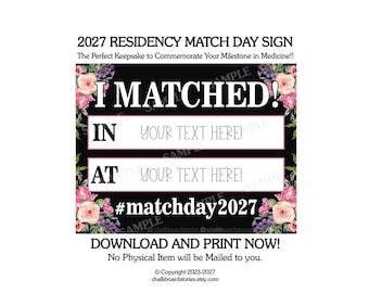 Schild für die Facharztausbildung 2027 (Match Day), bearbeitbares Schild zur Promotion, druckbare Fotorequisite für den Match Day, „Ich habe es geschafft!“, Dekoration für den Match Day, 108F