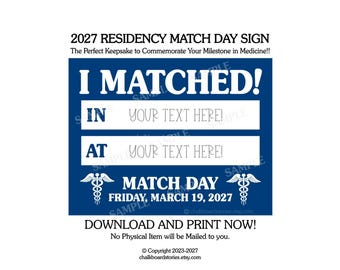Schild für den Match Day, Schild für Assistenzärzte 2027, Druckbares Schild für den Match Day, „Ich habe einen Platz bekommen“, Dekoration für den Match Day, Foto-Requisite für den Match Day, 101