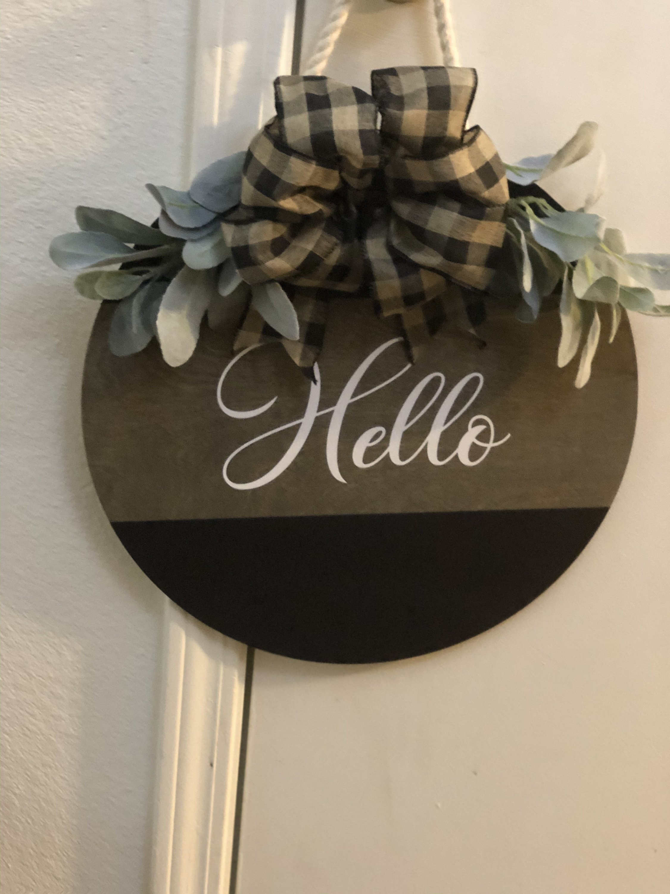 Hello Wood Circle Door Hanger Etsy