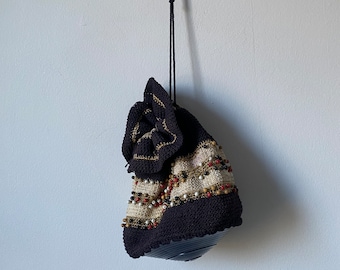 Vintage Crochet Drawstring Wristlet Purse