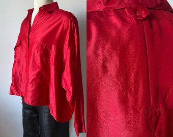 Red Cropped Silk Top