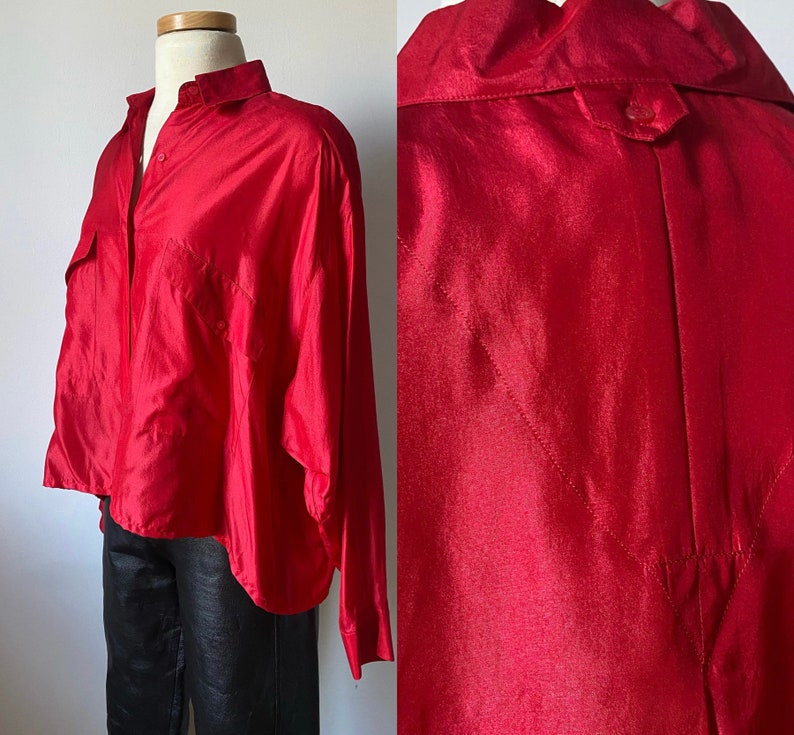 Red Cropped Silk Top image 1