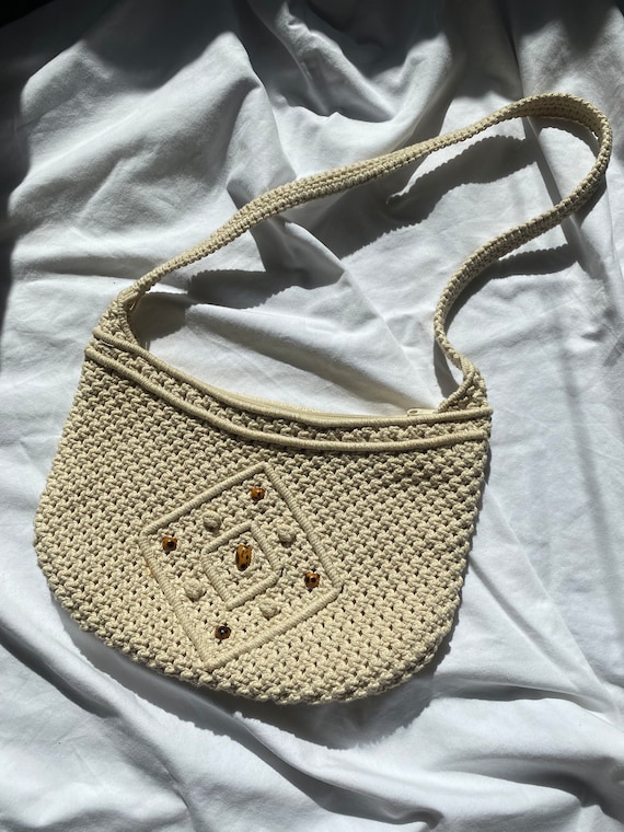1960s Crochet Beaded Shoulder Bag