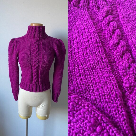 Magenta Puff Sleeve Turtleneck