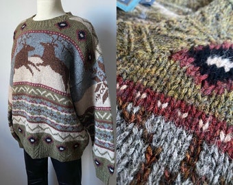 Woolrich Deer Nordic Fair Isle Handknit Sweater | Wool