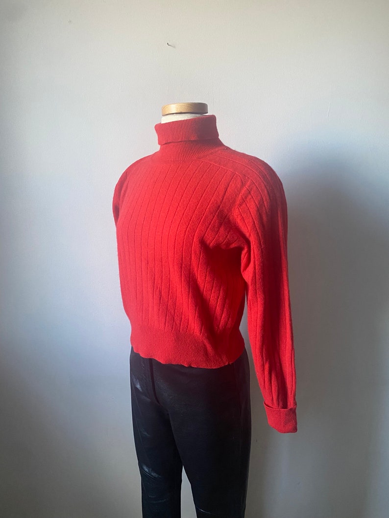 Red Cropped Turtleneck Lambswool and Angora Sweater image 7