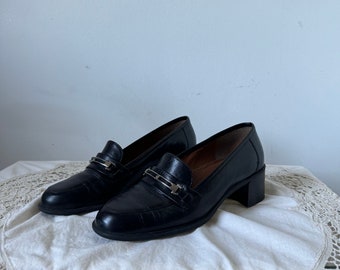 Soft Black Leather Heeled Loafer