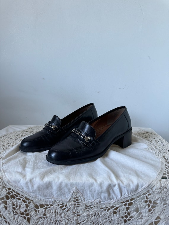 Soft Black Leather Heeled Loafer