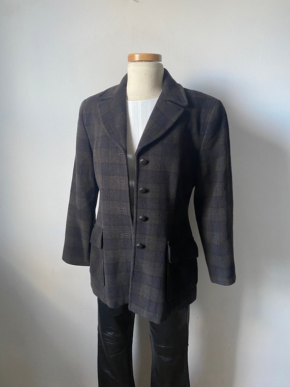 Brown and Blue Plaid Blazer Jacket - image 3