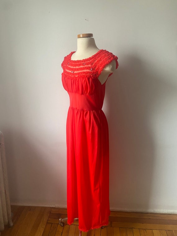 Red Ruffle Slip Dress - image 3