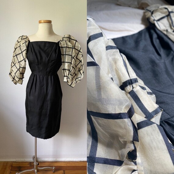 Grid Puff Sleeve Dress
