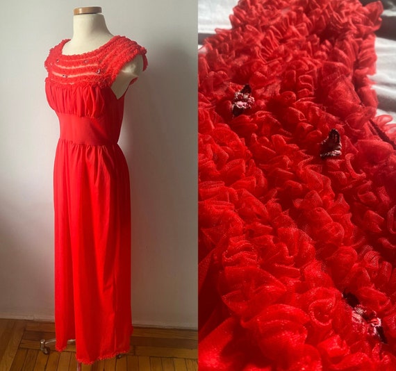 Red Ruffle Slip Dress - image 1