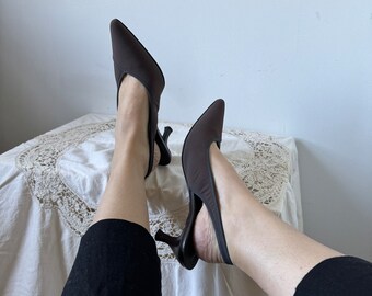 Italian Brown Pointed Slingback Heels by Donald J Pliner