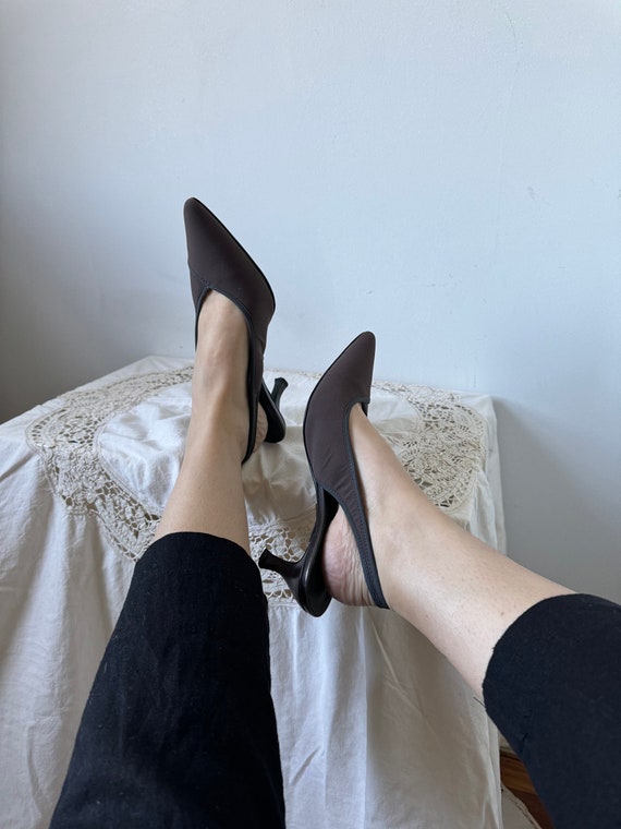 Italian Brown Pointed Slingback Heels by Donald J 