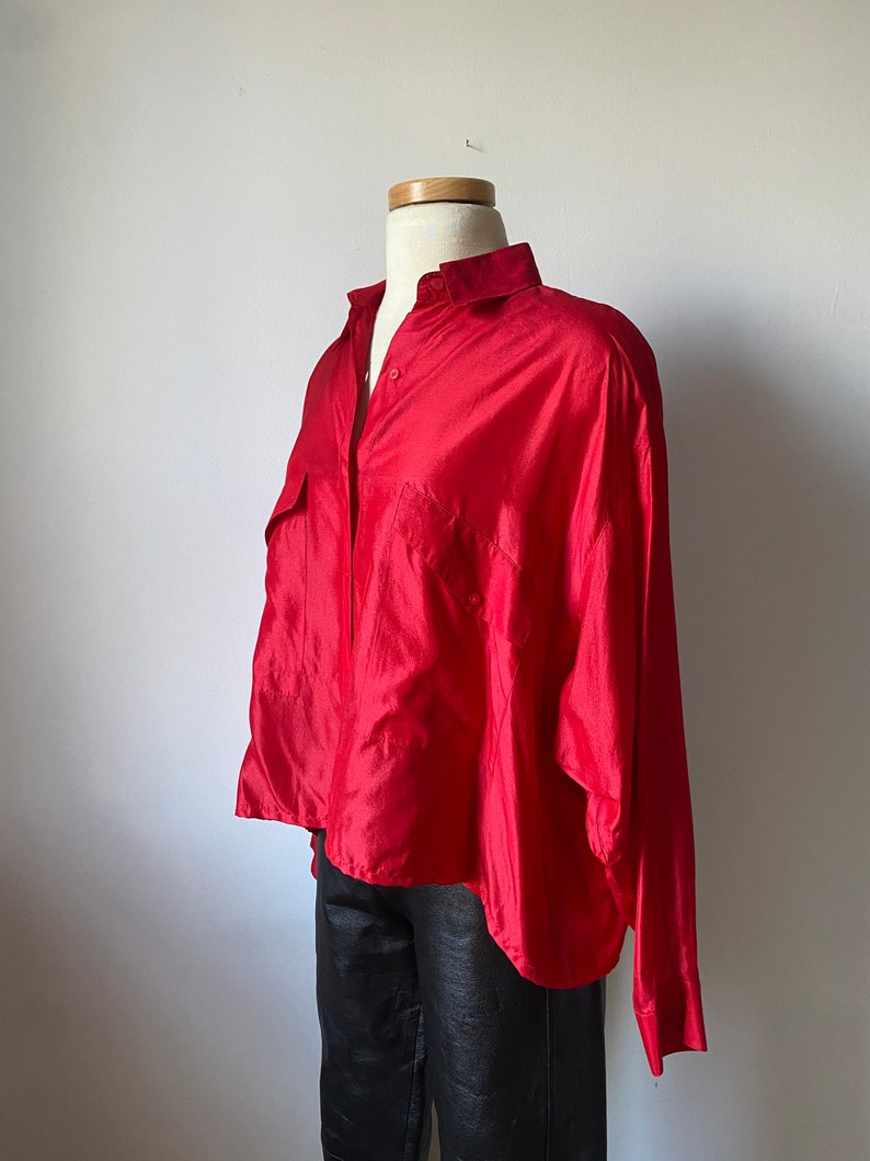 Red Cropped Silk Top image 3