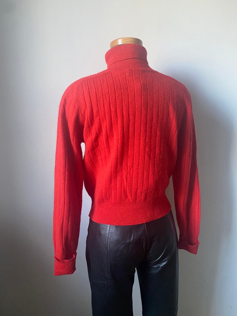 Red Cropped Turtleneck Lambswool and Angora Sweater image 9