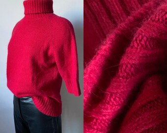 Cherry Red Silk and Cashmere Turtle Neck Sweater | M