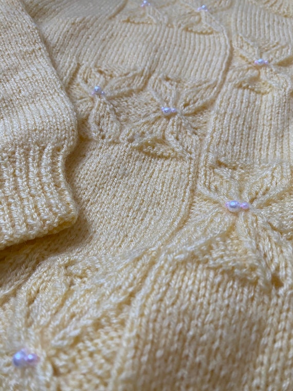 Vintage Yellow Knit Sweater with Pearl Details - image 8