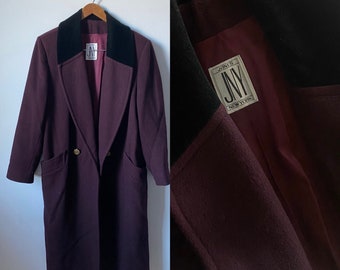 Jones New York Maroon Overcoat with Velvet Collar