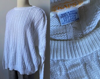 Vintage KAPS Oversized Cableknit Sweater | White Cotton