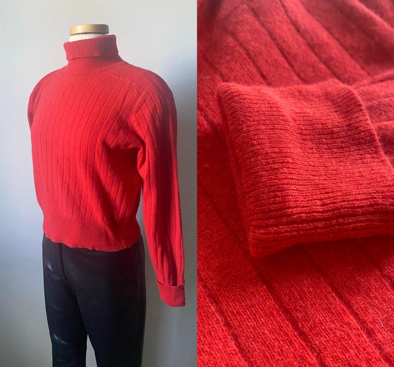 Red Cropped Turtleneck Lambswool and Angora Sweater image 1