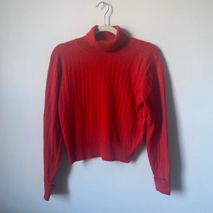 Red Cropped Turtleneck Lambswool and Angora Sweater image 5