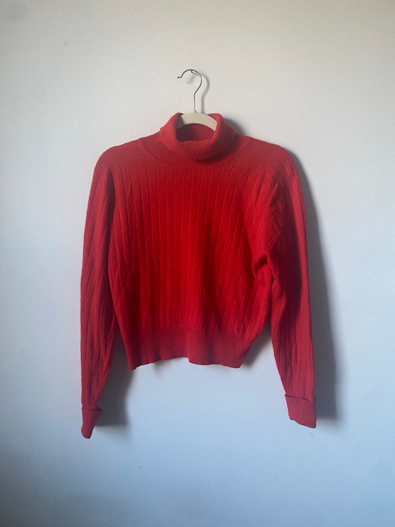 Red Cropped Turtleneck Lambswool and Angora Sweater image 5