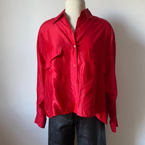 Red Cropped Silk Top image 2