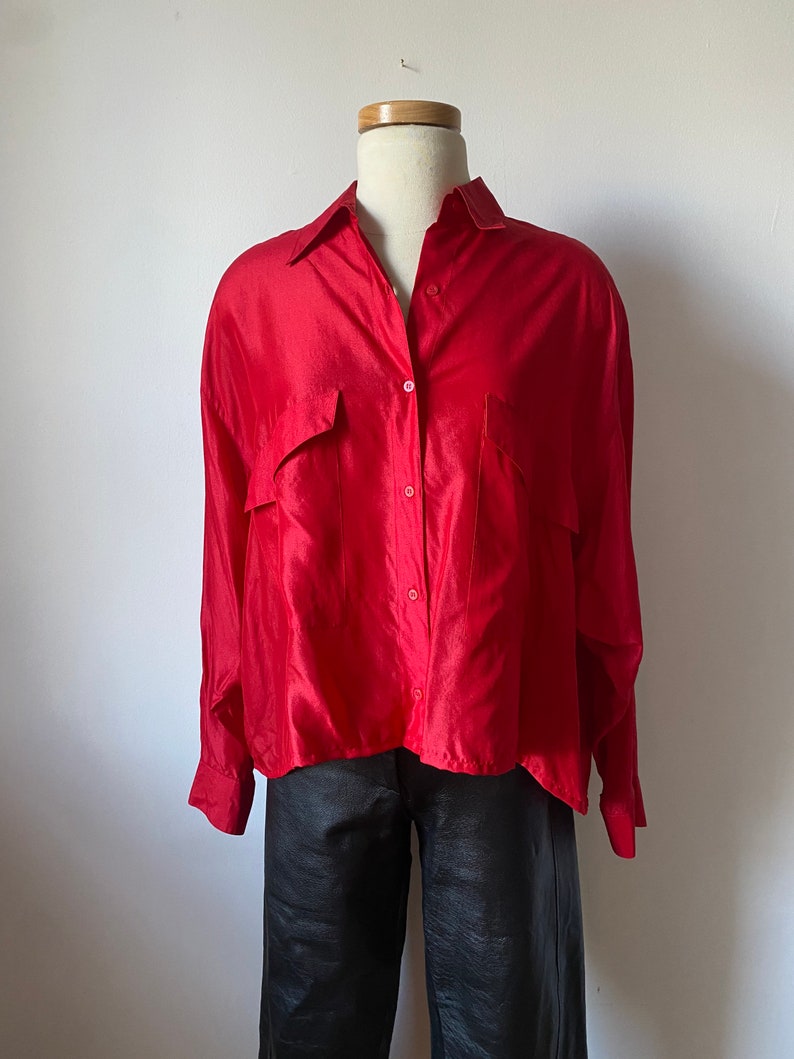 Red Cropped Silk Top image 2