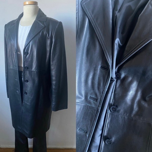 Trench-coat en cuir Jones New York des années 90