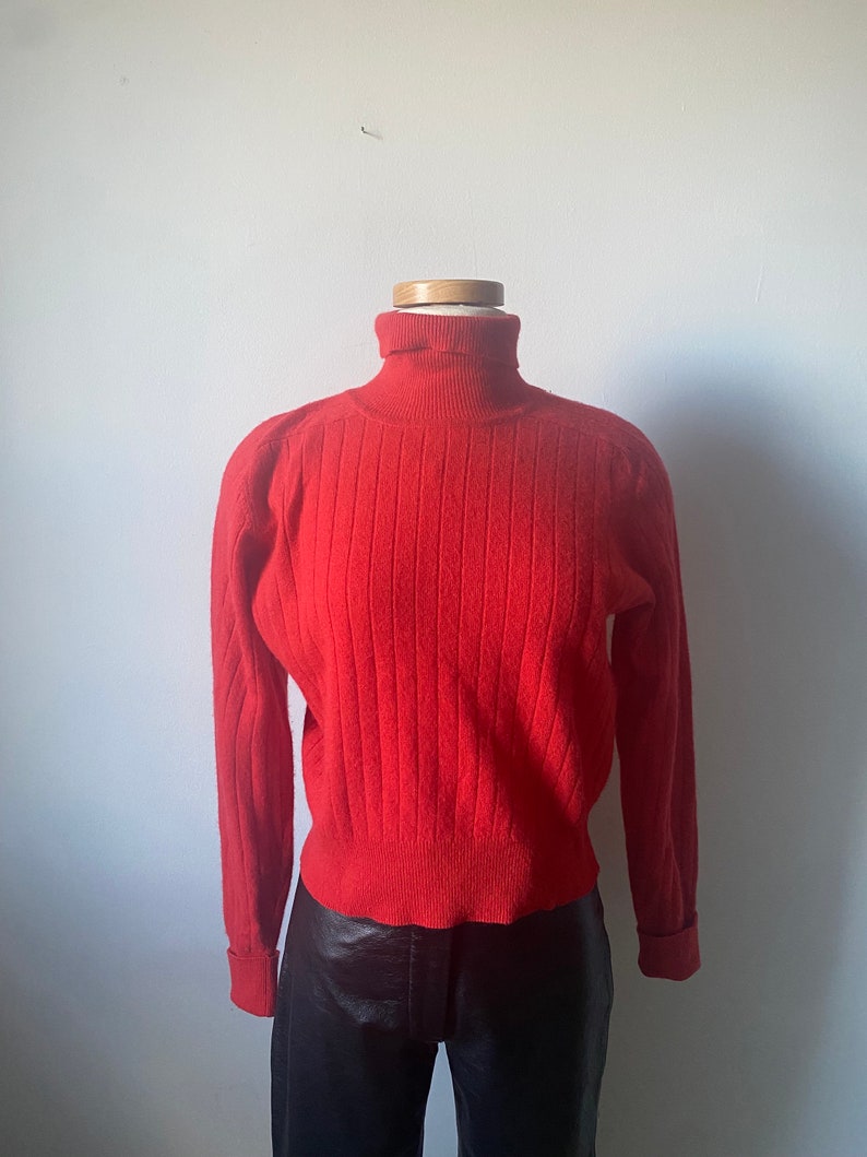 Red Cropped Turtleneck Lambswool and Angora Sweater image 6