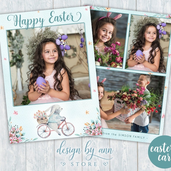 Easter Card Template for Photographers, Hello Spring Card template for photoshop, watercolor card template, 5x7 tempalte, photocard template