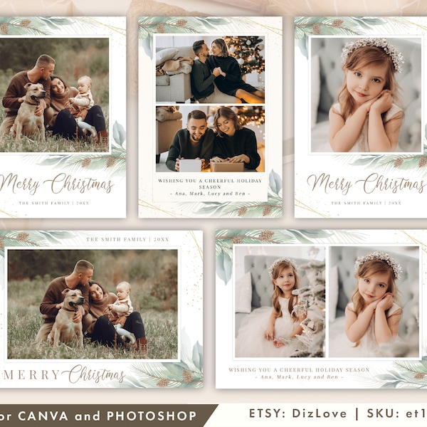 Christmas Card Template Bundle, DIY Card Bundle, Christmas Card Template Set for photographers,canva/photoshop card template  ET109 CM05