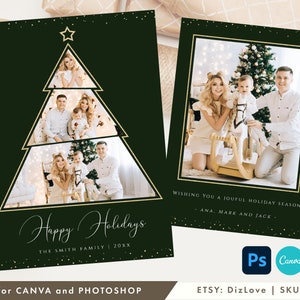 Modelo de cartão de Natal PHOTOSHOP/CANVA 5x7, colagem de árvore de Natal, modelo de cartão de férias, para fotógrafos, cartão de boas festas, et56