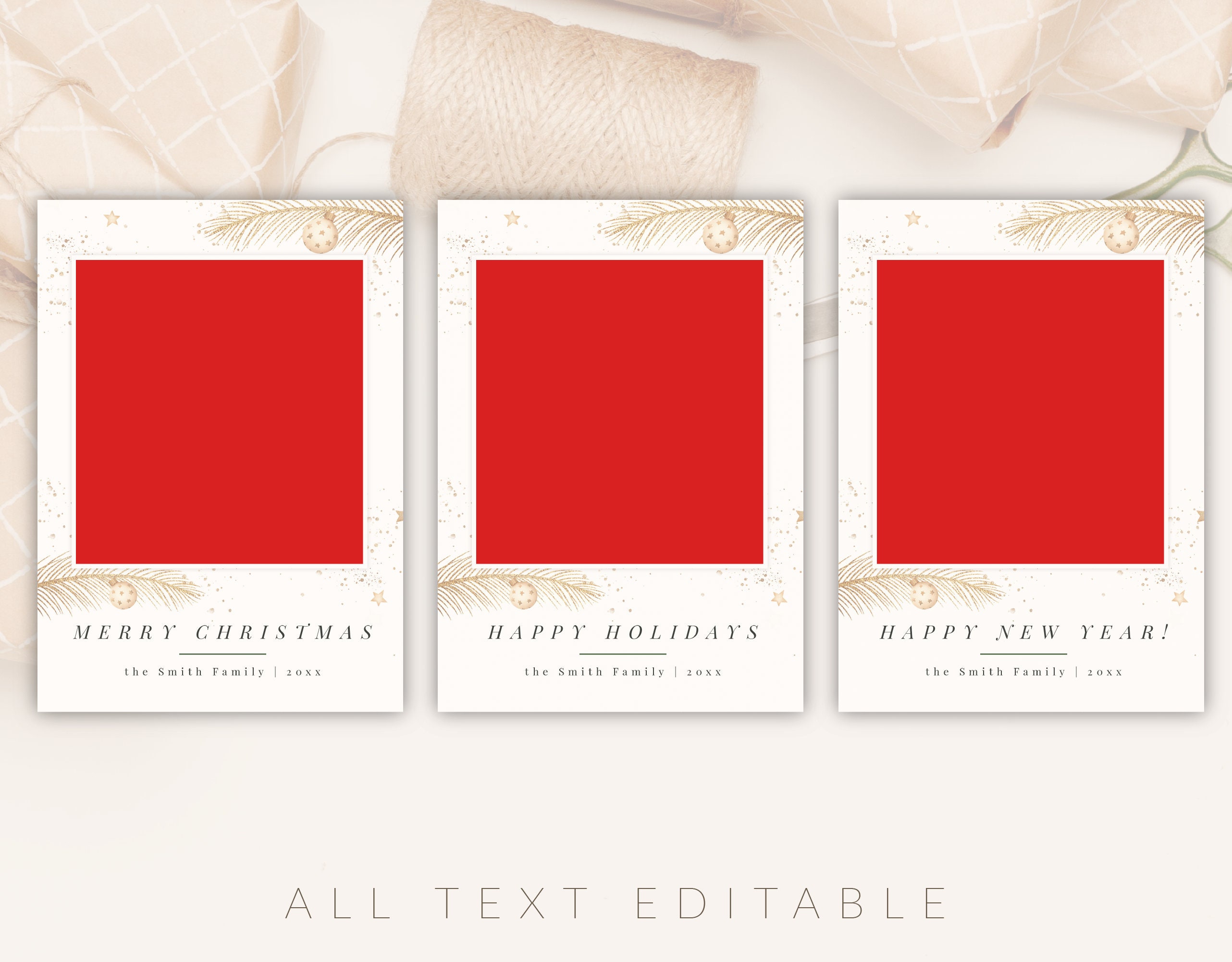 CANVA / Photoshop Gold Christmas Card Template 5x7,diy Holiday Card ...