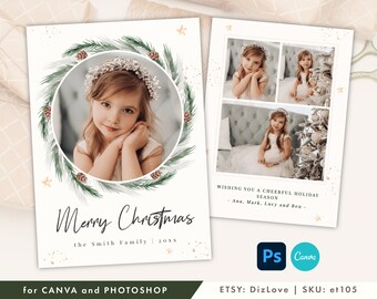 CANVA and PHOTOSHOP Christmas Card Template 5x7, DIY christmas card, edit online Happy Holiday card template,  for photographers CM11 ET105