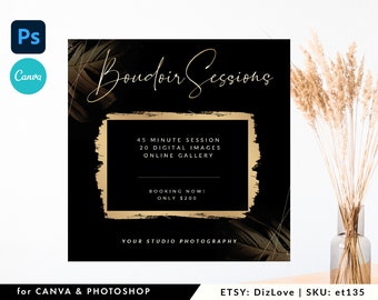 Black and gold Boudoir Mini Session Template without pictures for Canva/Photoshop,Boudoir photography template,Boudoir Marketing, ET135 wm01