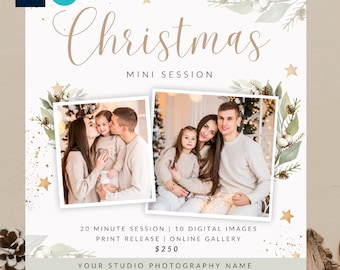 Christmas Mini Session Template, Watercolor Glitter (CANVA/Photoshop)