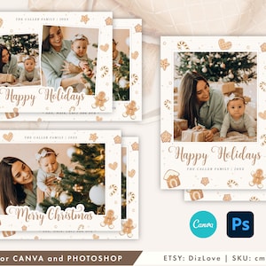 Lebkuchen Weihnachten Karten Vorlage Bundle, Weihnachtskarten Bundle, Weihnachtskarten Vorlagen Set für Fotografen,Canva/Photoshop CM13