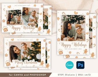 Gingerbreads Christmas Card Template Bundle, Holiday Card Bundle,  Christmas Card Template Set for photographers,canva/photoshop  CM13